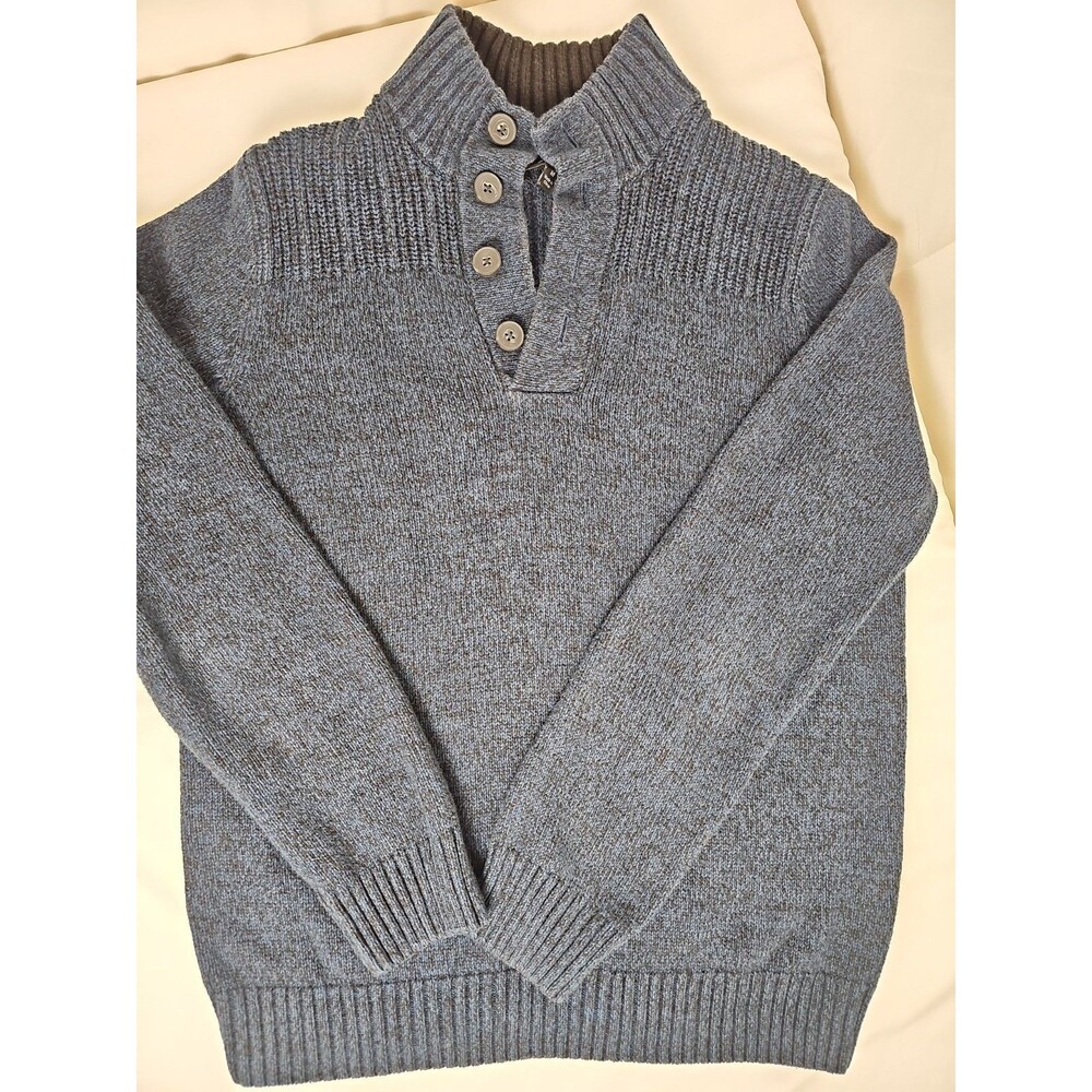 APT. 9 Men's Medium Blue Knit Pullover Sweater Button Collar Long Sleeve